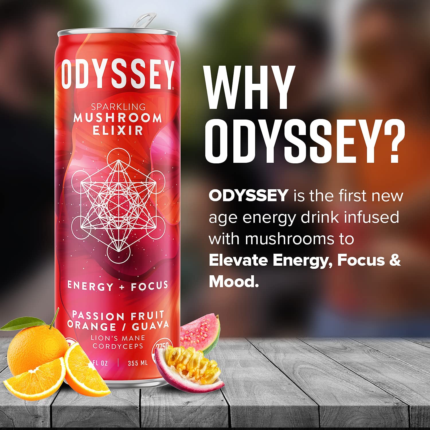 Odyssey Mushroom Elixir: Passion Fruit Orange Guava Energy Drink