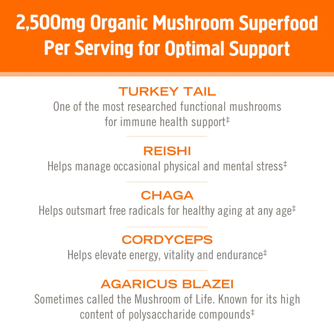 OM Immune Multi Boost Mushrooms Supplement with Vitamin C - Orange & Elderberry